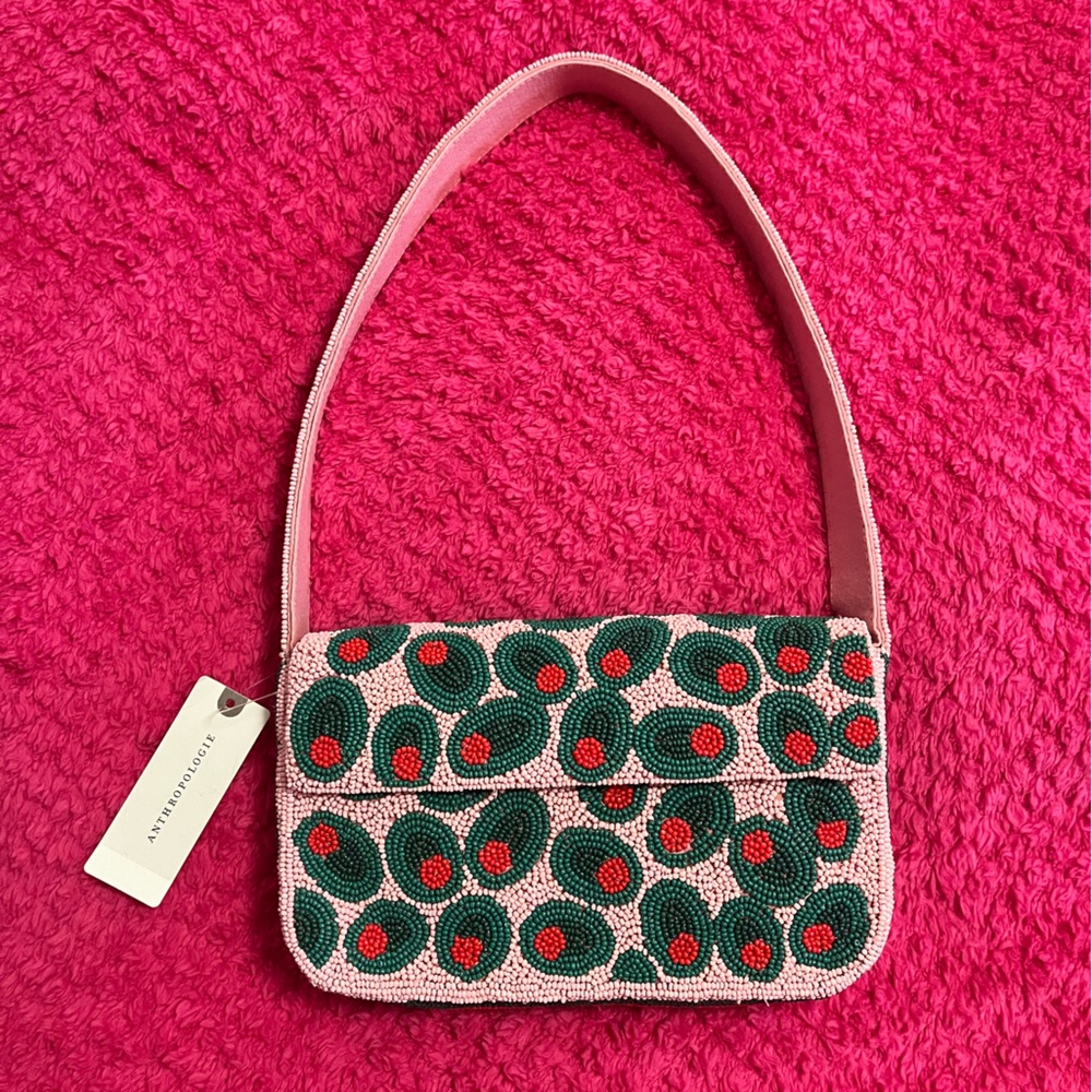 ANTHROPOLOGIE Fiona Beaded Bag - OLIVE